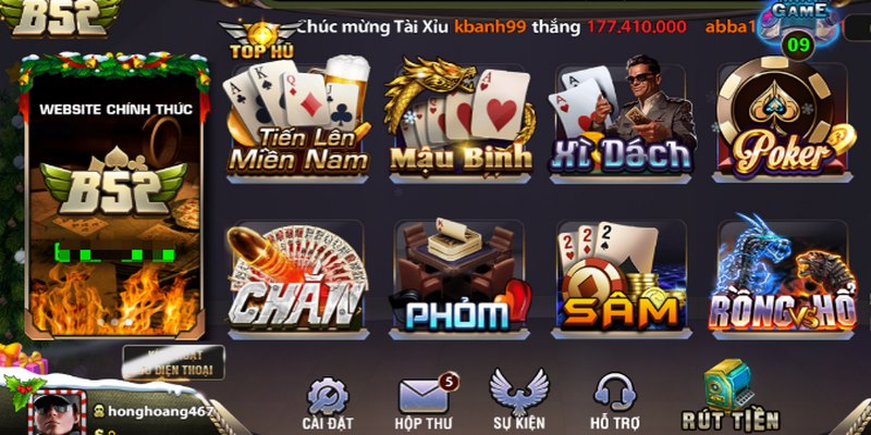 Kho game bài B52 vô cùng phong phú và đa dạng